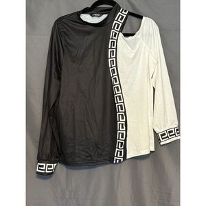 Chic Me Crop Top Shoulder Cutout BLack/White‎ Long Sleeve X-Large NWOT
